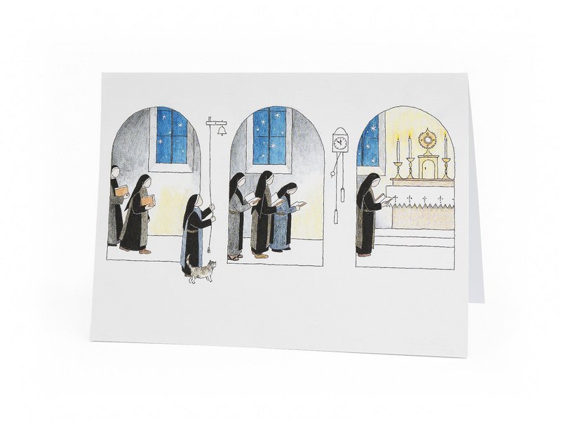 Doppelkarte von Sr. Pia Willi "Christmette"