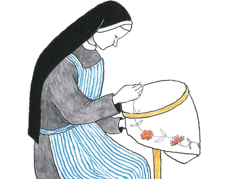 Museum Ausstellung Sticken Sr Pia Willi St Johann Müstair